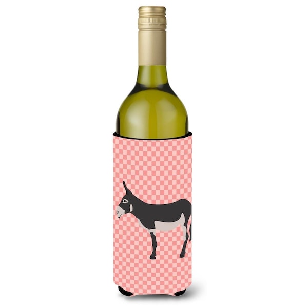 Carolines Treasures American Mammoth Jack Donkey Pink Check Wine Bottle Beverge Insulator Hugger - BB7844LITERK