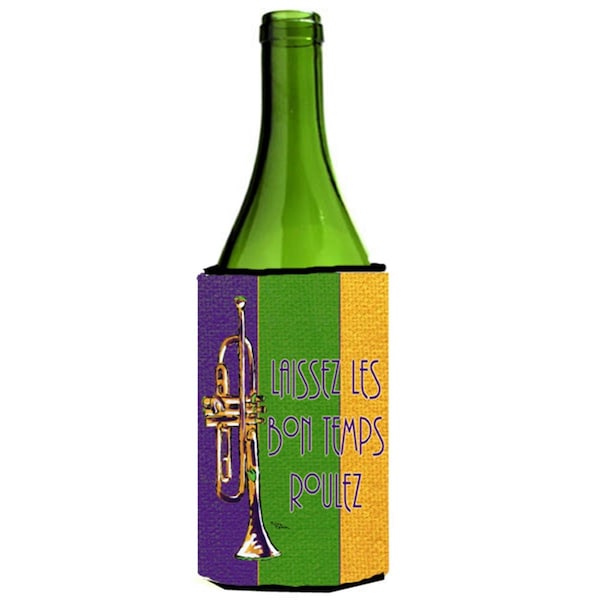 Carolines Treasures Trumpet Mardi Grass Laissez La Bonne Temps Rouler Wine bottle sleeve Hugger - 24 oz. - 8372LITERK