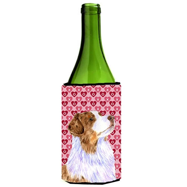 Carolines Treasures Australian Shepherd Hearts Love Valentines Day Wine Bottle   Hugger - 24 oz. - LH9138LITERK