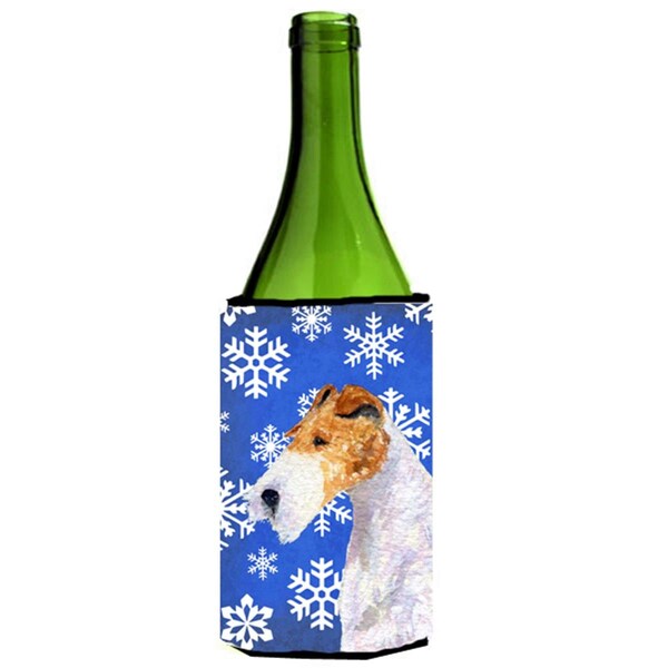 Carolines Treasures Fox Terrier Winter Snowflakes Holiday Wine bottle sleeve Hugger - SS4616LITERK
