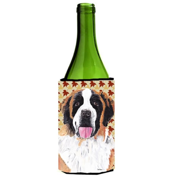 Carolines Treasures Saint Bernard Fall Leaves Portrait Wine bottle sleeve Hugger - 24 oz. - SC9222LITERK
