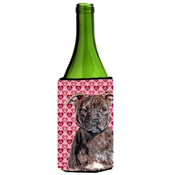 Carolines Treasures Staffordshire Bull Terrier Staffie Hearts And Love Wine bottle sleeve Hugger  24 Oz. - SC9705LITERK