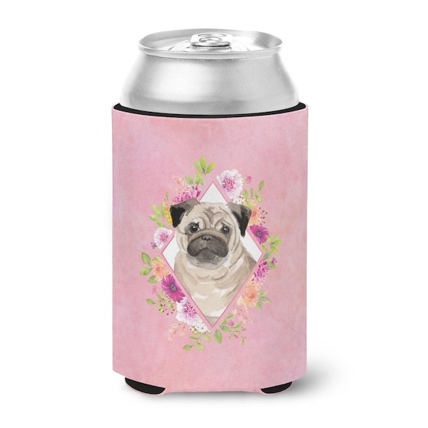 Carolines Treasures Fawn Pug Pink Flowers Can or Bottle Hugger - CK4218CC