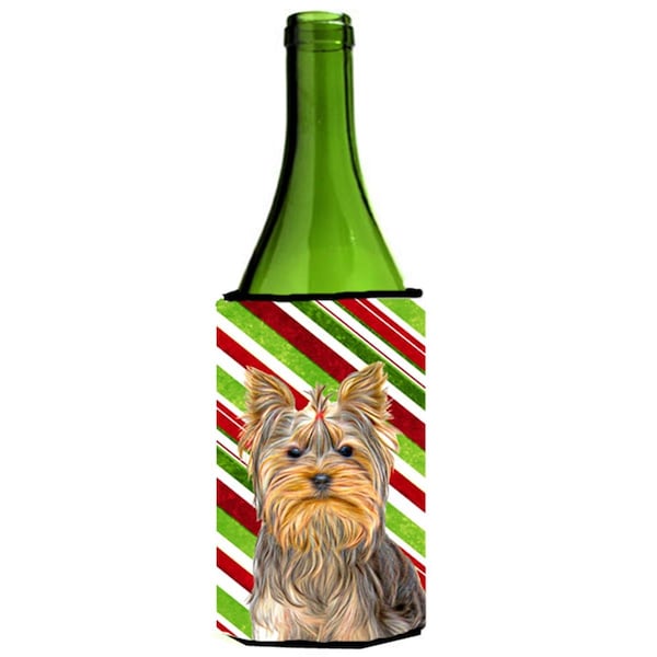 Carolines Treasures Candy Cane Holiday Christmas Yorkie & Yorkshire Terrier Wine bottle sleeve Hugger - KJ1170LITERK