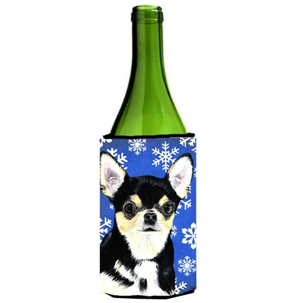 Carolines Treasures Chihuahua Winter Snowflakes Holiday Wine bottle sleeve Hugger - SC9399LITERK