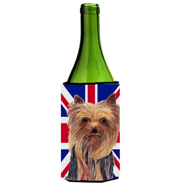 Carolines Treasures Yorkie With English Union Jack British Flag Wine bottle sleeve Hugger - 24 Oz. - SC9822LITERK