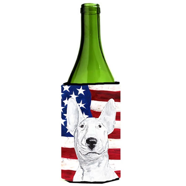 Carolines Treasures Bull Terrier Usa American Flag Wine bottle sleeve Hugger - SC9520LITERK