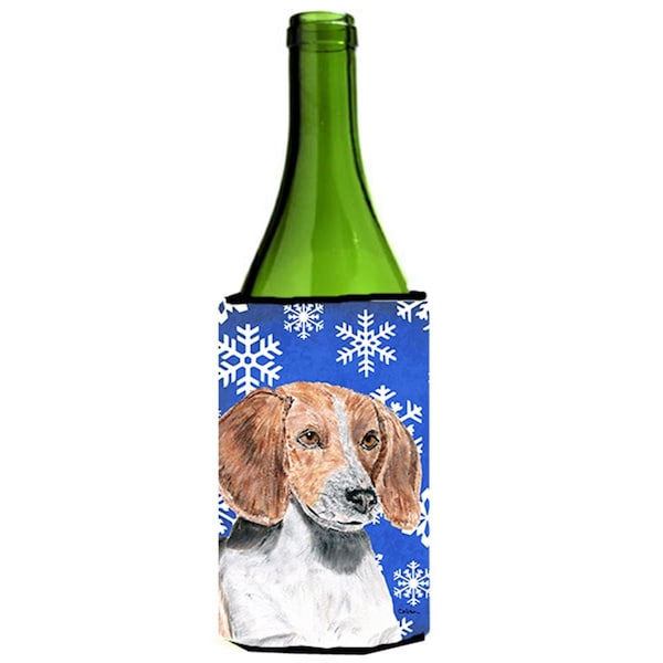 Carolines Treasures English Foxhound Blue Snowflake Winter Wine bottle sleeve Hugger - 24 oz. - SC9607LITERK