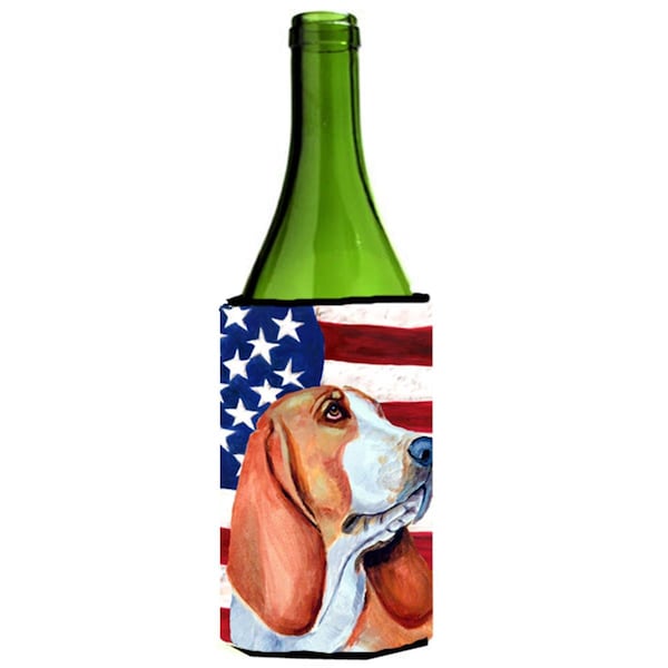 Carolines Treasures USA American Flag with Basset Hound Wine bottle sleeve Hugger 24 oz. - LH9017LITERK
