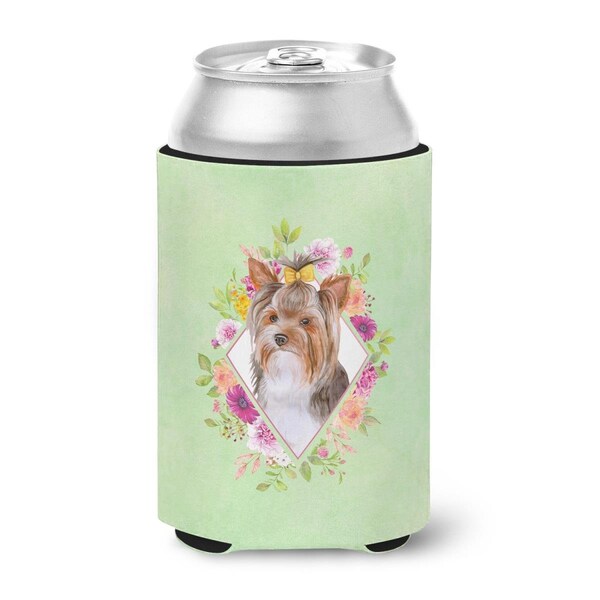 Carolines Treasures Yorkshire Terrier No.1 Green Flowers Can or Bottle Hugger - CK4354CC