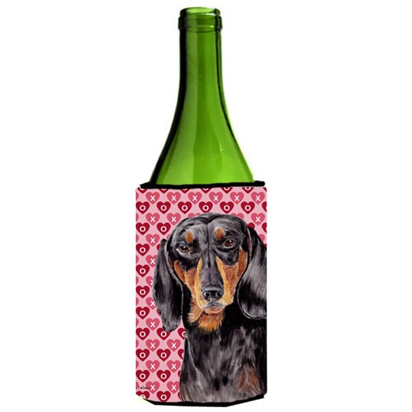Carolines Treasures Dachshund Black Tan Hearts Love Valentines Day Wine bottle sleeve Hugger 24 oz. - SC9276LITERK