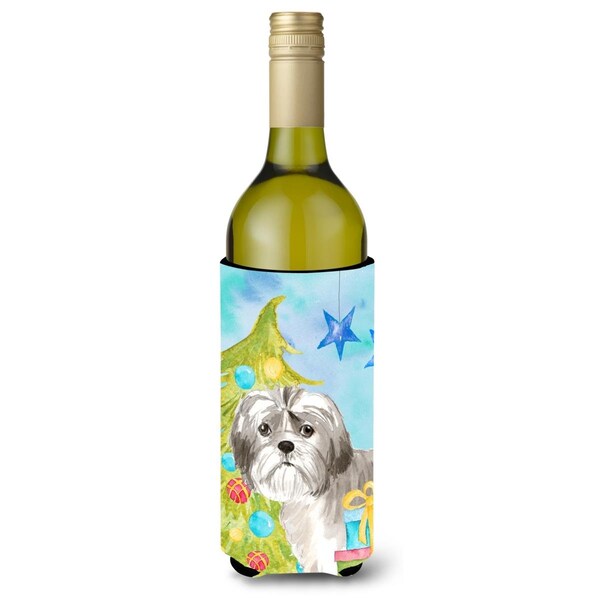 Carolines Treasures Christmas Tree Shih Tzu Puppy Wine Bottle Beverge Insulator Hugger - CK1862LITERK