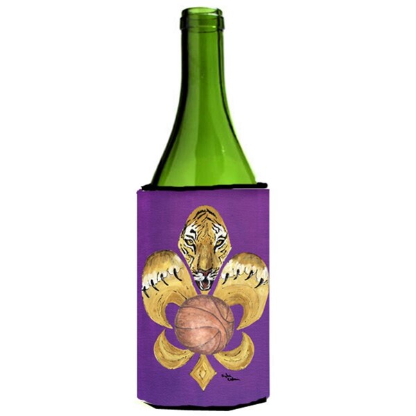 Carolines Treasures Tiger Fleur De Lis Basketball Wine bottle sleeve Hugger - 8478LITERK