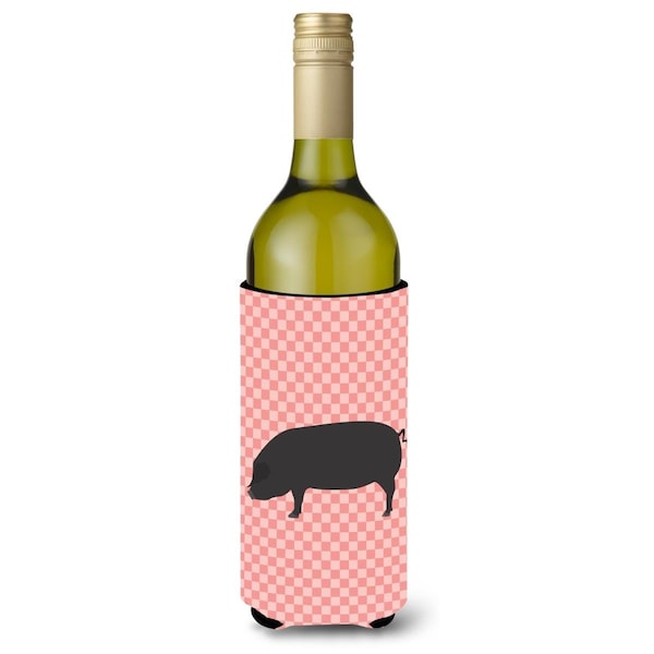 Carolines Treasures Devon Large Black Pig Pink Check Wine Bottle Beverge Insulator Hugger - BB7931LITERK