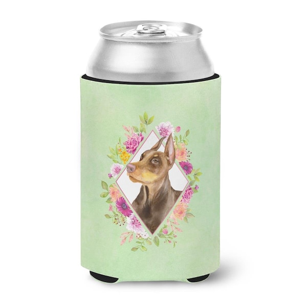 Carolines Treasures Doberman Pinscher Green Flowers Can or Bottle Hugger - CK4298CC