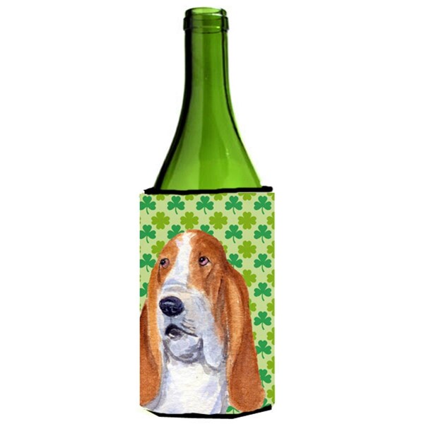 Carolines Treasures Basset Hound St. Patricks Day Shamrock Portrait Wine bottle sleeve Hugger - 24 oz. - SS4459LITERK