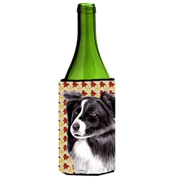 Carolines Treasures Border Collie Fall Leaves Portrait Wine Bottle   Hugger - 24 oz. - SC9207LITERK