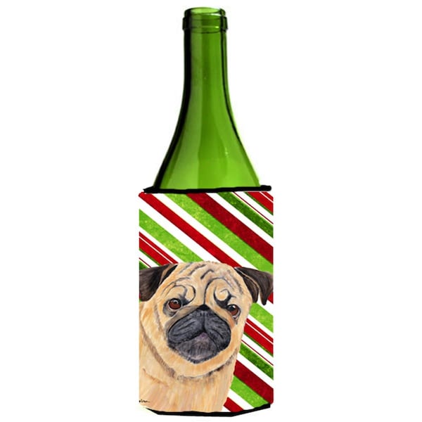 Carolines Treasures Pug Candy Cane Holiday Christmas Wine bottle sleeve Hugger - 24 oz. - SC9331LITERK