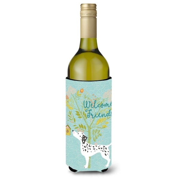 Carolines Treasures Welcome Friends Dalmatian Wine Bottle Beverge Insulator Hugger - BB7585LITERK