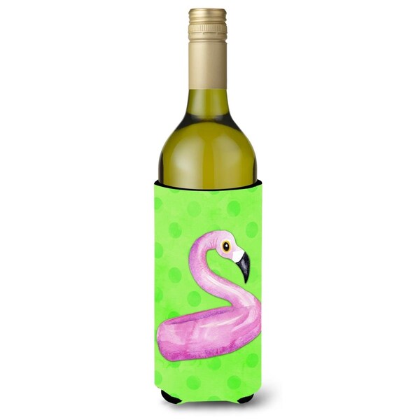 Carolines Treasures Flamingo Floaty Green Polkadot Wine Bottle Beverge Insulator Hugger - BB8255LITERK