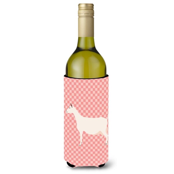 Carolines Treasures Saanen Goat Pink Check Wine Bottle Beverge Insulator Hugger - BB7889LITERK