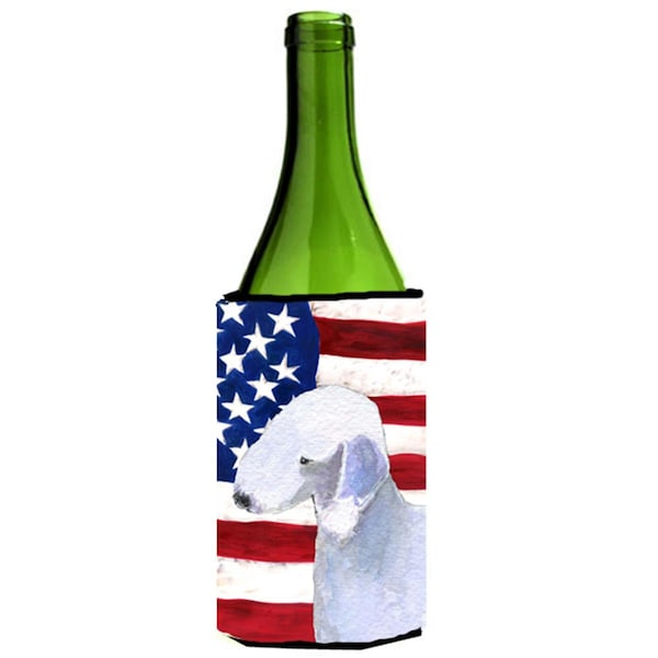 Carolines Treasures Usa American Flag With Bedlington Terrier Wine bottle sleeve Hugger - 24 oz. - SS4045LITERK