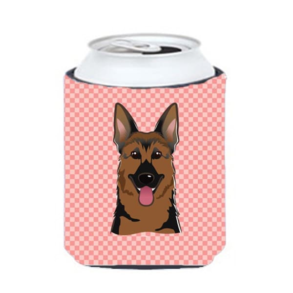 Carolines Treasures Checkerboard Pink German Shepherd Can Or Bottle Hugger- 12 Oz. - BB1211CC
