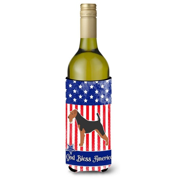 Carolines Treasures USA Patriotic Airedale Terrier Wine Bottle Beverge Insulator Hugger - BB3357LITERK