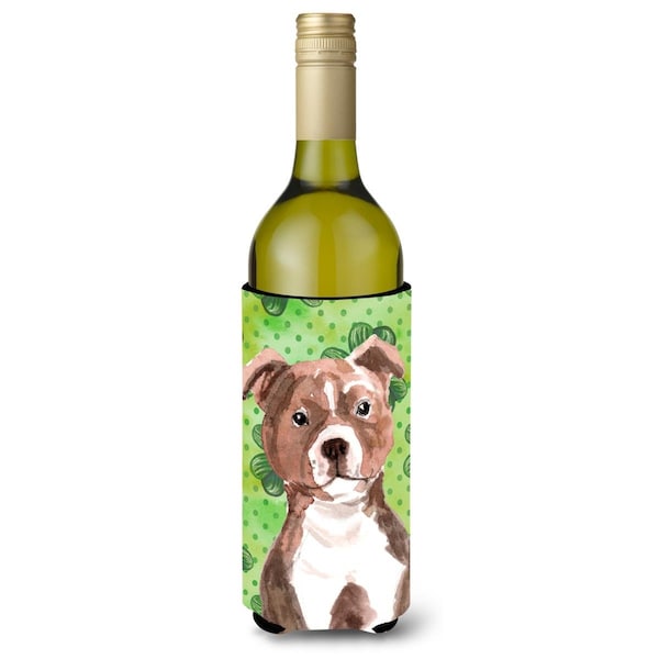 Carolines Treasures Red Staffie Bull Terrier St. Patricks Wine Bottle Beverge Insulator Hugger - BB9567LITERK
