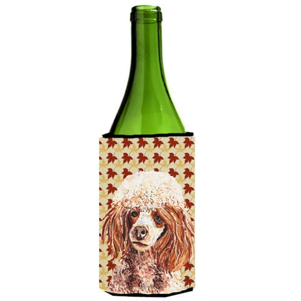 Carolines Treasures Red Miniature Poodle Fall Leaves Wine bottle sleeve Hugger  24 Oz. - SC9675LITERK