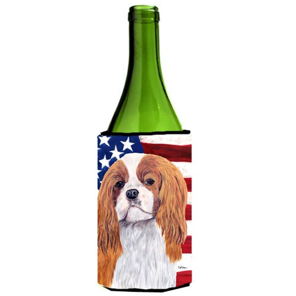 Carolines Treasures USA American Flag with Cavalier Spaniel Wine Bottle   Hugger - SC9115LITERK