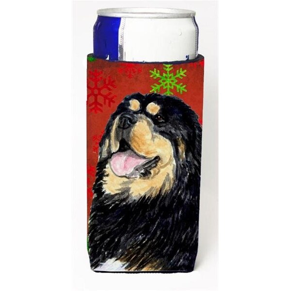 Carolines Treasures Carolines Treasures SS4719MUK Tibetan Mastiff Red Green Snowflake Christmas Michelob Ultra bottle sleeves For Slim Cans - 12 oz. - SS4719MUK