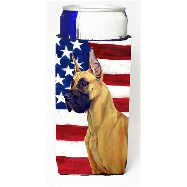 Carolines Treasures Carolines Treasures LH9025MUK USA American Flag With Great Dane Michelob Ultra bottle sleeves For Slim Cans - 12 oz. - LH9025MUK