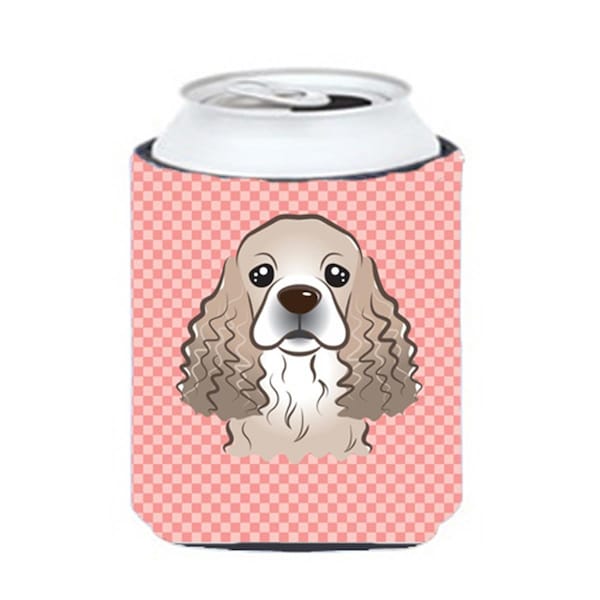 Carolines Treasures Checkerboard Pink Cocker Spaniel Can Or Bottle Hugger- 12 Oz. - BB1216CC