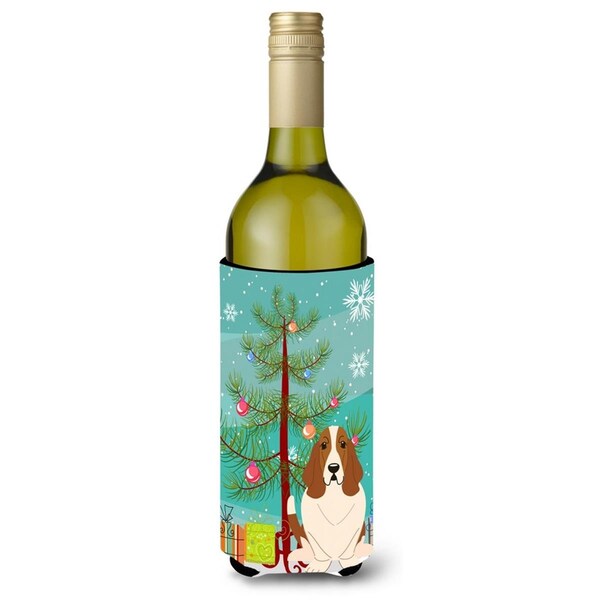 Carolines Treasures Merry Christmas Tree Basset Hound Wine Bottle Beverge Insulator Hugger - BB4146LITERK