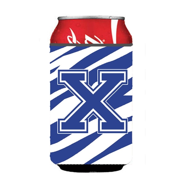 Carolines Treasures Letter x Initial Monogram - Tiger Stripe Blue And White Can Or Bottle  Hugger - CJ1034-XCC