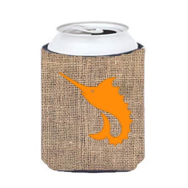 Carolines Treasures Fish - Sword Fish Burlap And Orange Can Or Bottle  Hugger - BB1097-BL-OR-CC