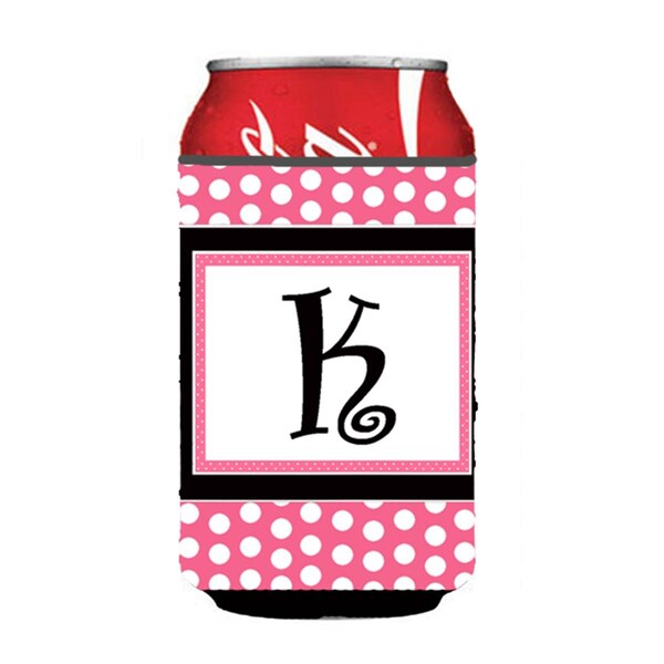 Carolines Treasures Letter K Initial Monogram - Pink Black Polka Dots Can or Bottle  Hugger - CJ1001-KCC