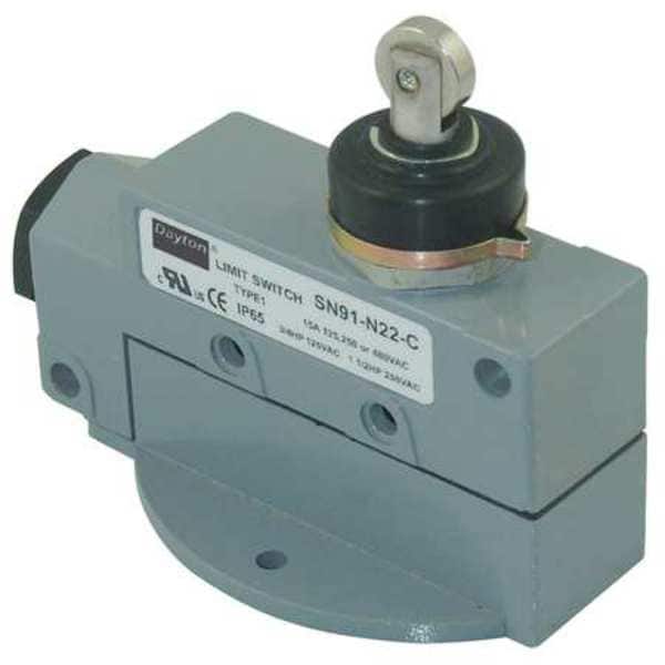 Interruptor de límite Dayton, rodillo cruzado, émbolo, SPDT, 15A @ 480V CA, Ubicación del actuador: Superior - 12T919