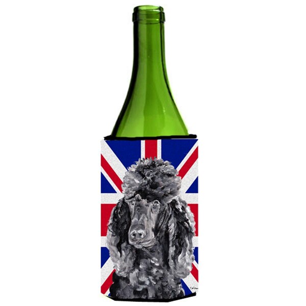 Carolines Treasures Black Standard Poodle With English Union Jack British Flag Wine bottle sleeve Hugger - 24 Oz. - SC9889LITERK
