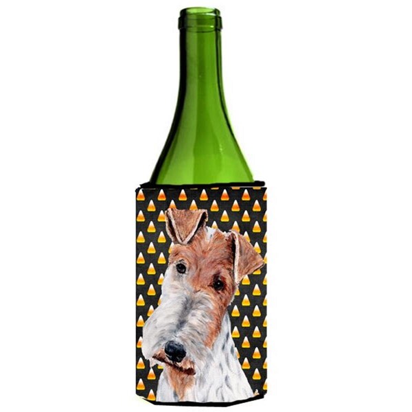 Carolines Treasures Wire Fox Terrier Candy Corn Halloween Wine bottle sleeve Hugger  24 Oz. - SC9652LITERK