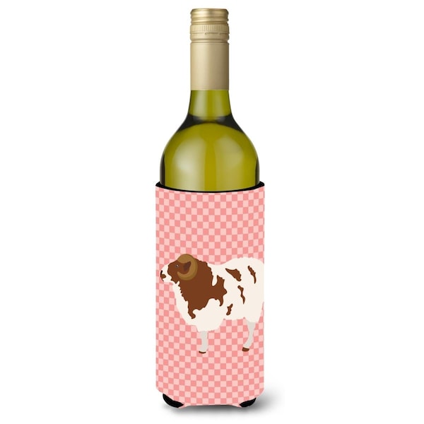 Carolines Treasures Jacob Sheep Pink Check Wine Bottle Beverge Insulator Hugger - BB7975LITERK