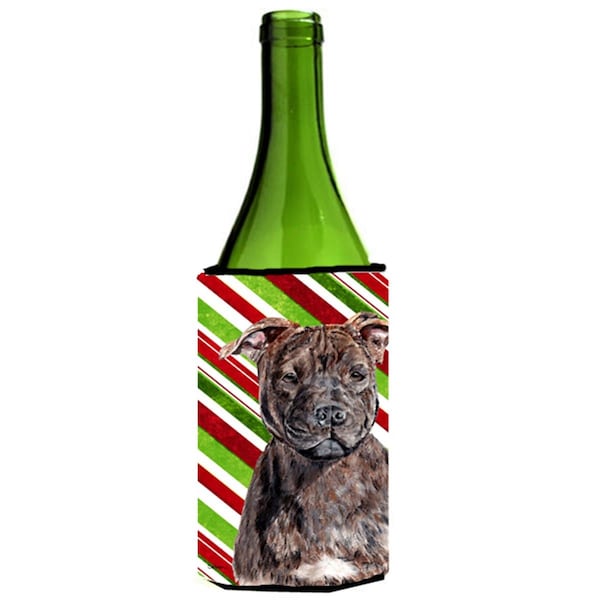 Carolines Treasures Staffordshire Bull Terrier Staffie Candy Cane Christmas Wine bottle sleeve Hugger  24 Oz. - SC9801LITERK