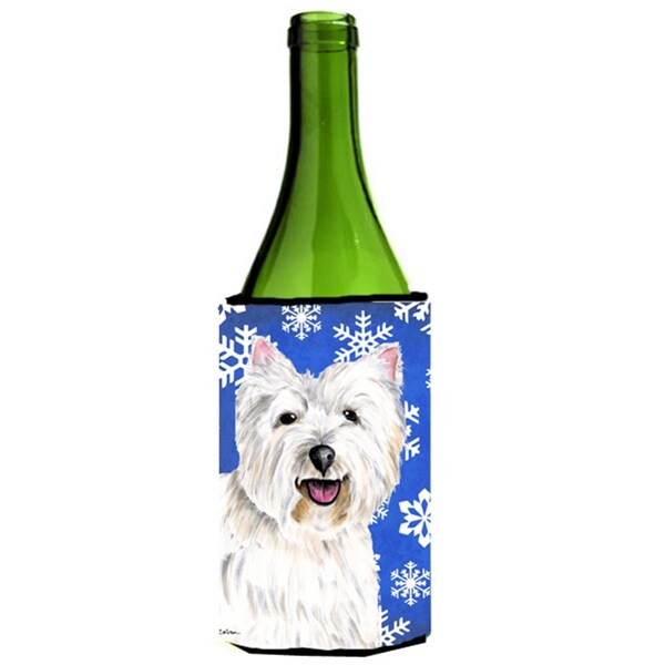 Carolines Treasures Westie Winter Snowflakes Holiday Wine bottle sleeve Hugger - 24 oz. - SC9370LITERK