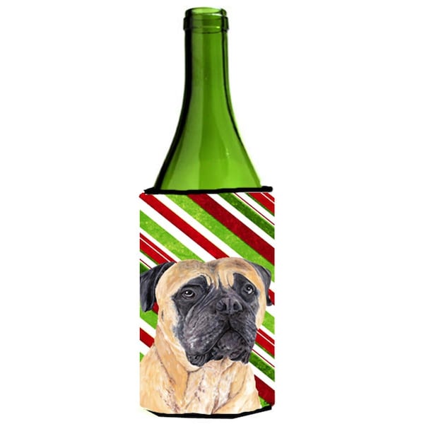Carolines Treasures Mastiff Candy Cane Holiday Christmas Wine bottle sleeve Hugger - 24 oz. - SC9345LITERK