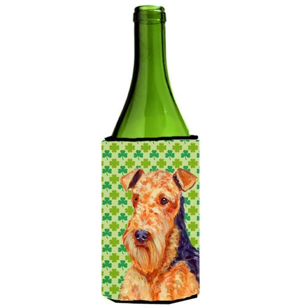 Carolines Treasures Airedale St. Patricks Day Shamrock Portrait Wine bottle sleeve Hugger 24 oz. - LH9201LITERK