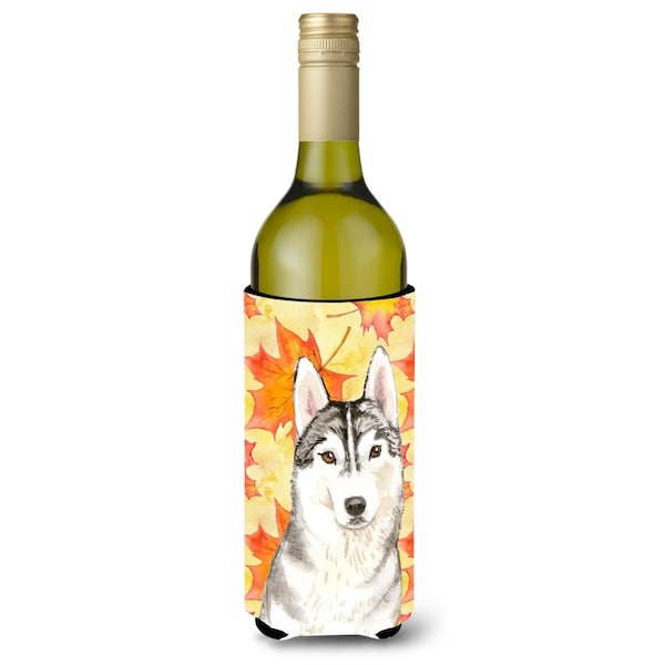 Carolines Treasures Fall Leaves Siberian Husky Wine Bottle Beverge Insulator Hugger - CK1824LITERK