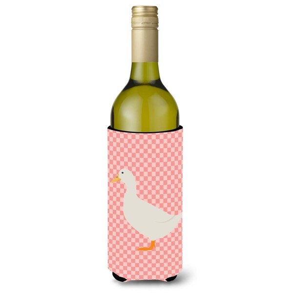 Carolines Treasures American Pekin Duck Pink Check Wine Bottle Beverge Insulator Hugger - BB7860LITERK