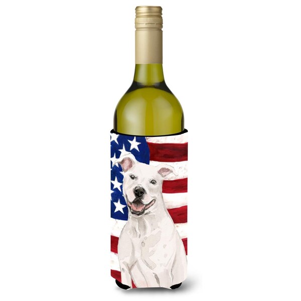 Carolines Treasures White Staffie Bull Terrier Patriotic Wine Bottle Beverge Insulator Hugger - BB9361LITERK