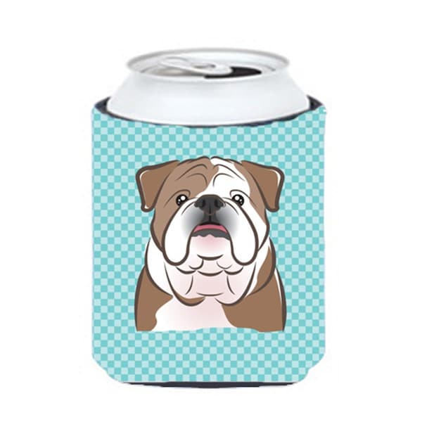 Carolines Treasures Checkerboard Blue English Bulldog Can Or Bottle Hugger- 12 Oz. - BB1157CC